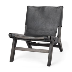 Elodie Black Leather Stain Beech Wood Frame Accent Chair - Ornate Home