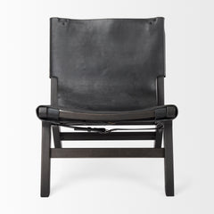 Elodie Black Leather Stain Beech Wood Frame Accent Chair - Ornate Home
