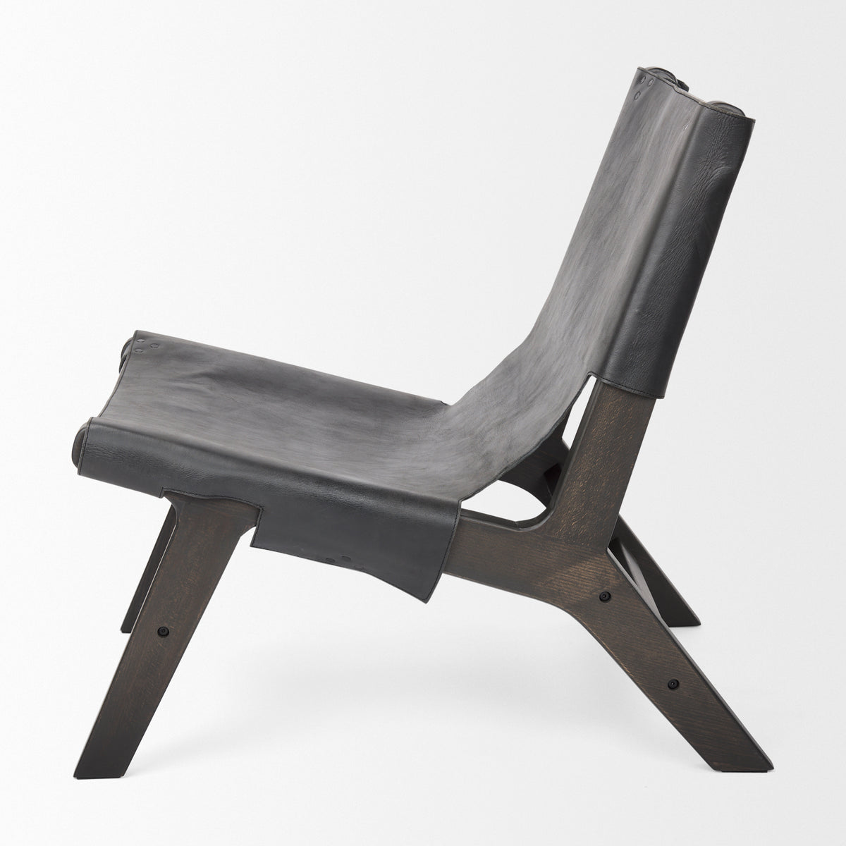 Elodie Black Leather Stain Beech Wood Frame Accent Chair - Ornate Home