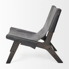 Elodie Black Leather Stain Beech Wood Frame Accent Chair - Ornate Home