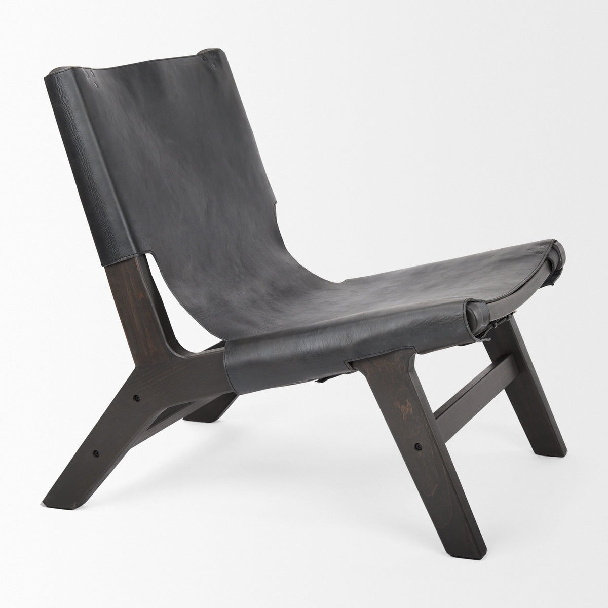 Elodie Black Leather Stain Beech Wood Frame Accent Chair - Ornate Home