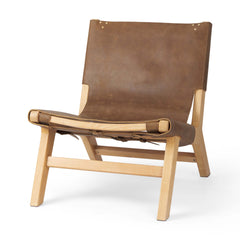 Elodie Brown Leather with Natural Beech Wood Frame Accent Chair - Ornate Home