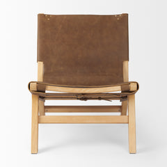 Elodie Brown Leather with Natural Beech Wood Frame Accent Chair - Ornate Home