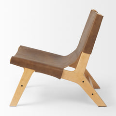 Elodie Brown Leather with Natural Beech Wood Frame Accent Chair - Ornate Home