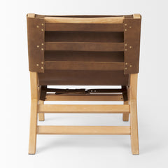 Elodie Brown Leather with Natural Beech Wood Frame Accent Chair - Ornate Home