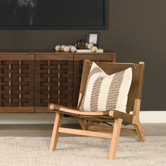 Elodie Brown Leather with Natural Beech Wood Frame Accent Chair - Ornate Home