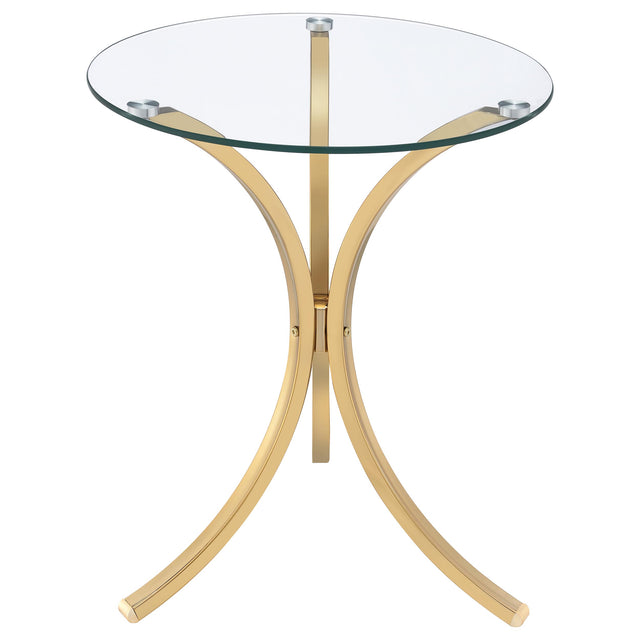 Eloise Gold Round Glass Top Curved Metal Side Table - Ornate Home