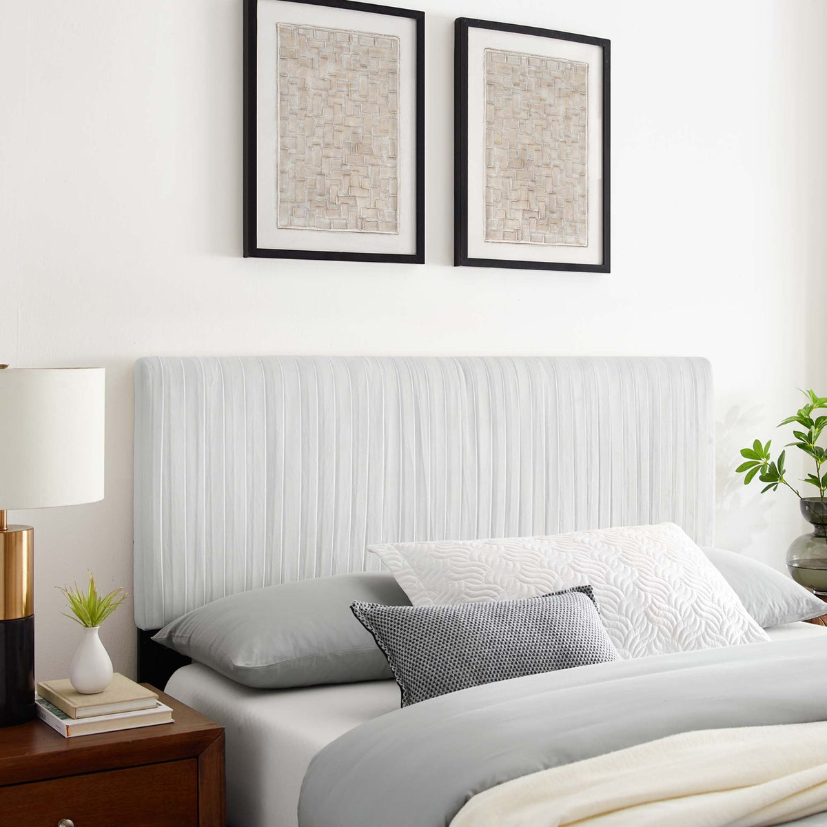 Eloise White Channel Tufted Performance Velvet Full/Queen Headboard - Ornate Home
