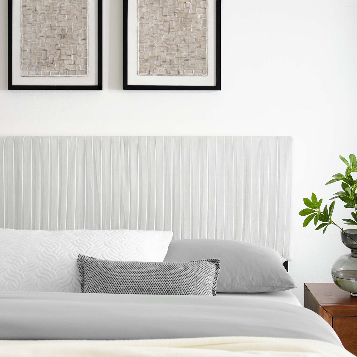 Eloise White Channel Tufted Performance Velvet Full/Queen Headboard - Ornate Home