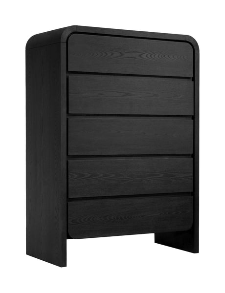 Elora Five Drawer Chest in Jet Black Ash - Ornate Home