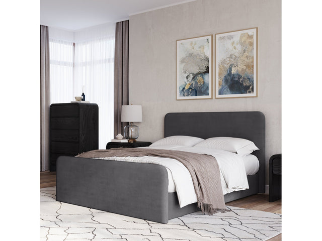 Elora Fully Upholstered Queen Platform Bed in Charcoal Velvet - Ornate Home