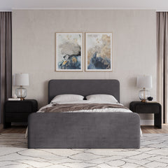 Elora Fully Upholstered Queen Platform Bed in Charcoal Velvet - Ornate Home