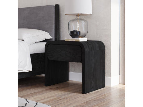 Elora One Drawer Nightstand in Jet Black Ash - Ornate Home