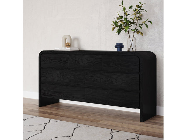 Elora Seven Drawer Dresser in Jet Black Ash - Ornate Home