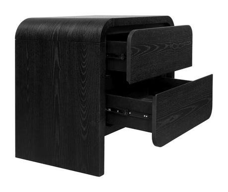 Elora Two Drawer Nightstand in Jet Black Ash - Ornate Home