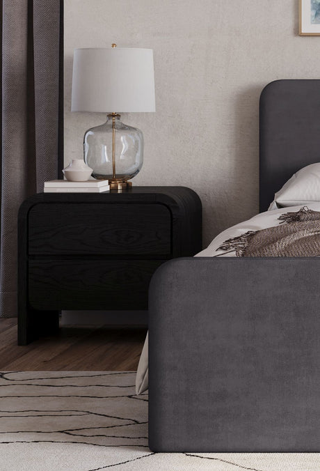 Elora Two Drawer Nightstand in Jet Black Ash - Ornate Home