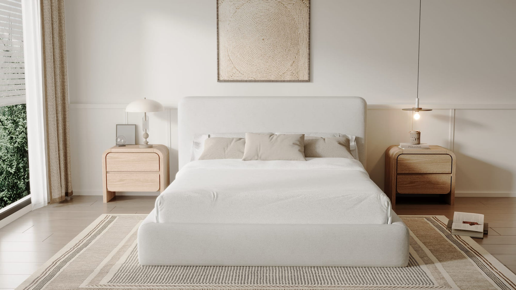 Elora Whitewashed Queen Upholstered Platform Bed - Ornate Home