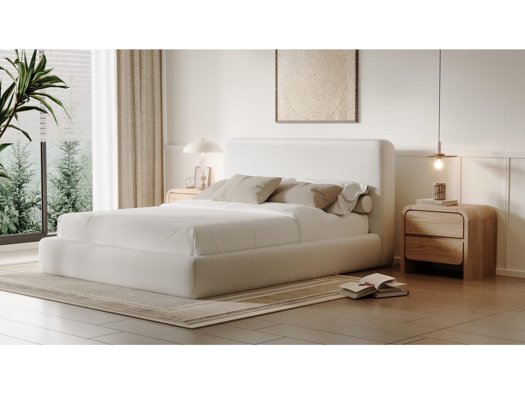 Elora Whitewashed Queen Upholstered Platform Bed - Ornate Home