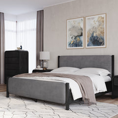 Elora Wood and Velvet Eastern King Upholstered Bed in Jet and Charcoal - Ornate Home
