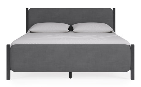 Elora Wood and Velvet Queen Upholstered Bed in Jet and Charcoal - Ornate Home