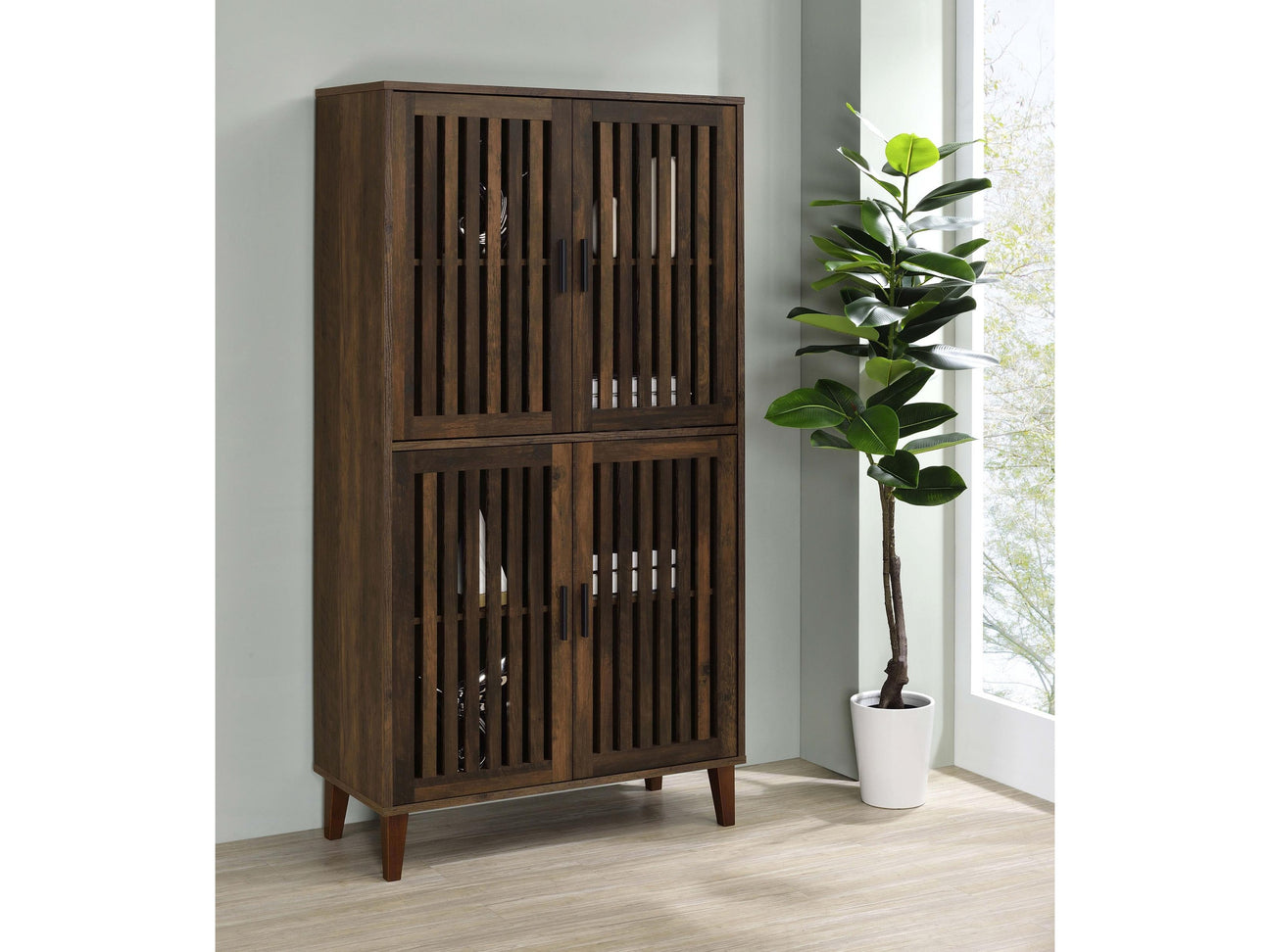 Elouise Dark Pine 4-door Engineered Wood Tall Accent Cabinet - Ornate Home