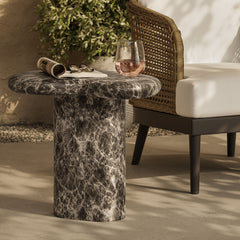 Elowen Dark Emperador Outdoor Patio Faux Marble Side Table - Ornate Home