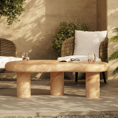 Elowen Indoor - Outdoor Patio Textured Faux Travertine Coffee Table - Ornate Home