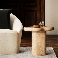 Elowen Indoor - Outdoor Patio Textured Faux Travertine Side Table - Ornate Home