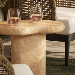 Elowen Indoor - Outdoor Patio Textured Faux Travertine Side Table - Ornate Home