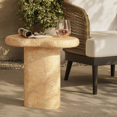 Elowen Indoor - Outdoor Patio Textured Faux Travertine Side Table - Ornate Home