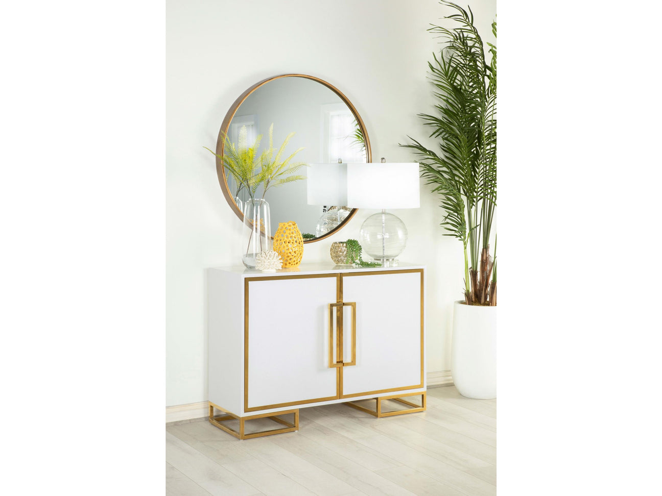 Elsa White and Gold 2-door Wood Storage Accent Cabinet - Ornate Home
