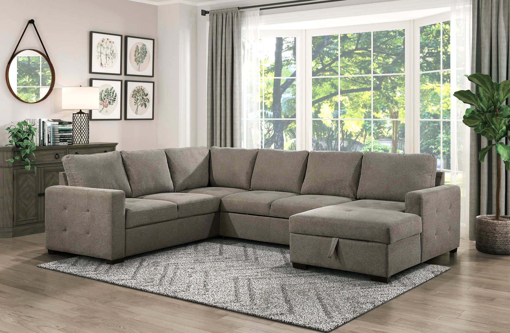 Elton Brown 3-Piece Sectional with Pull-Out Bed w/Right Chaise - Ornate Home