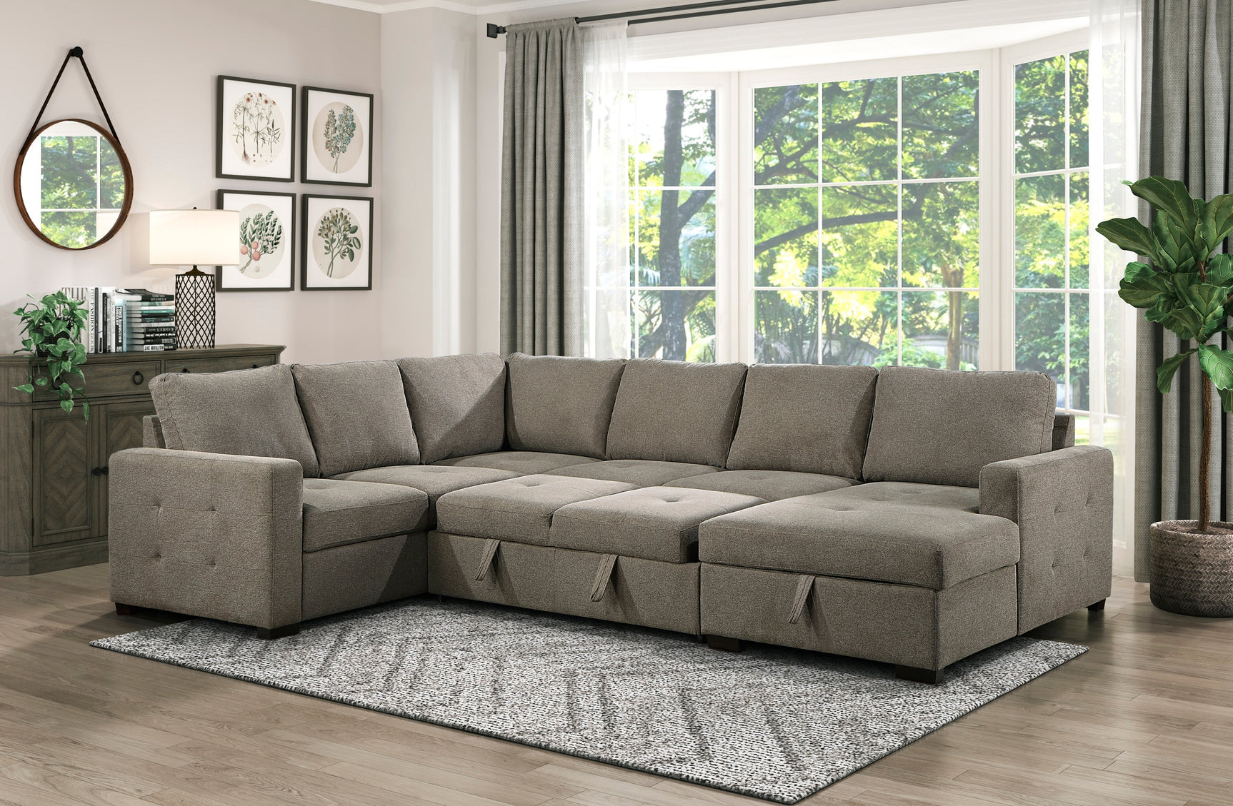 Elton Brown 3-Piece Sectional with Pull-Out Bed w/Right Chaise - Ornate Home