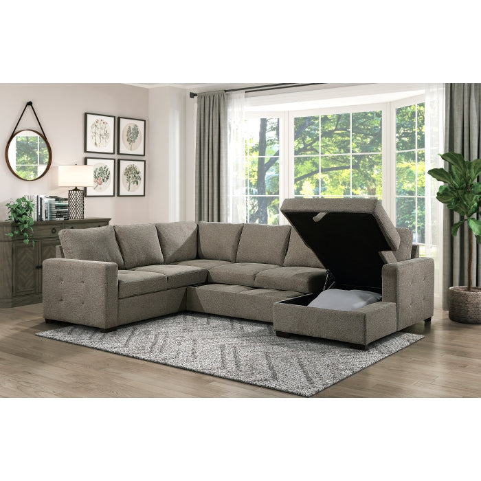 Elton Brown 3-Piece Sectional with Pull-Out Bed w/Right Chaise - Ornate Home