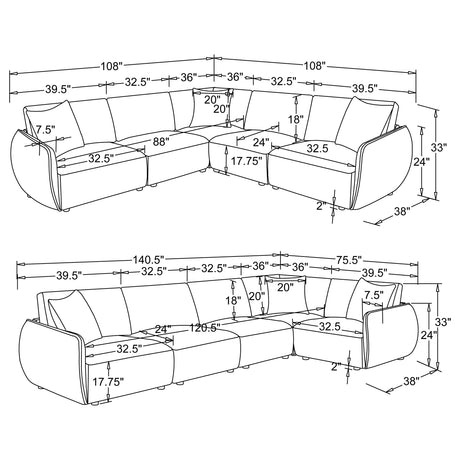 Elysia Coral 5-piece Chenille Upholstered Modular Sectional Sofa - Ornate Home