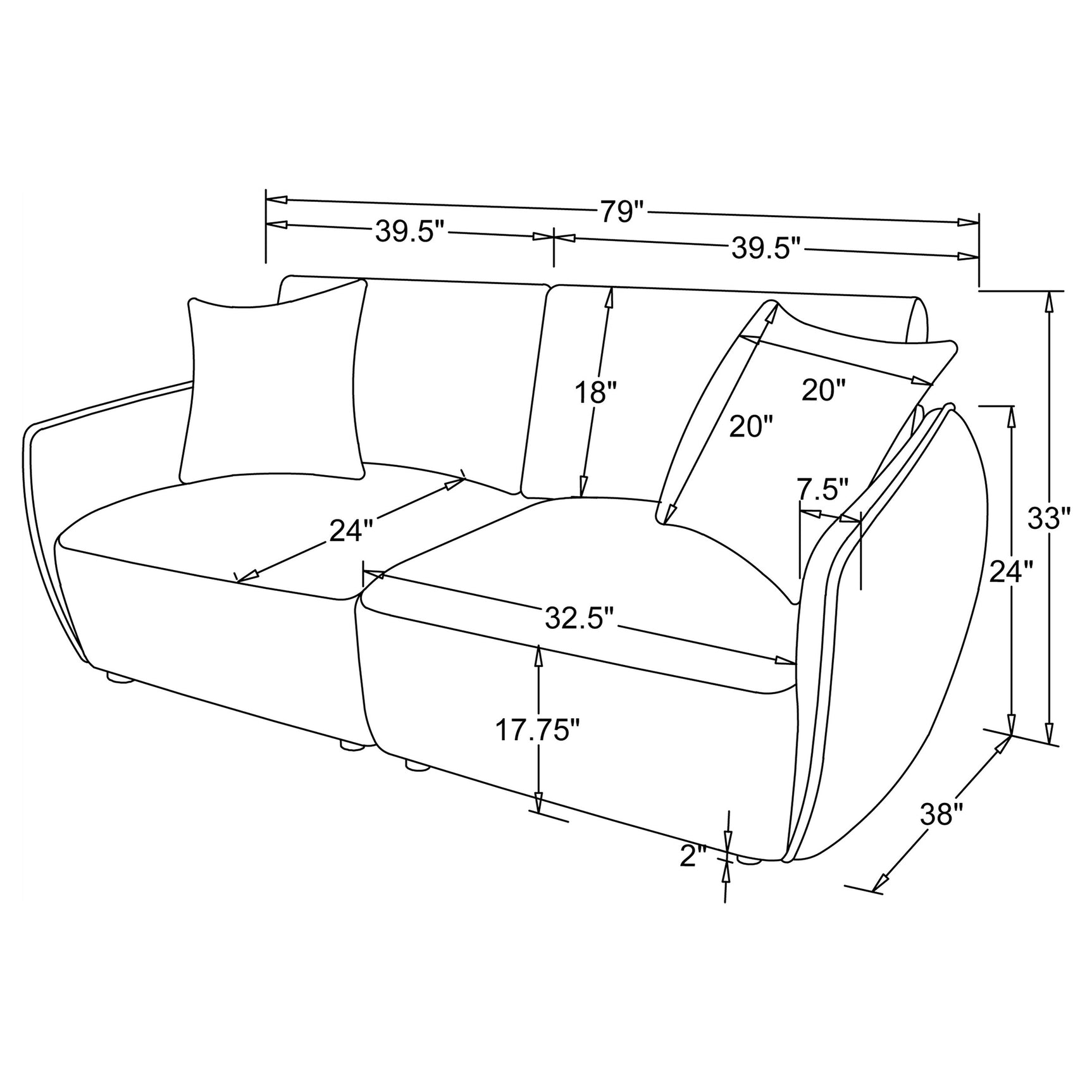 Elysia Coral Chenille Upholstered Modular Lounge Loveseat - Ornate Home
