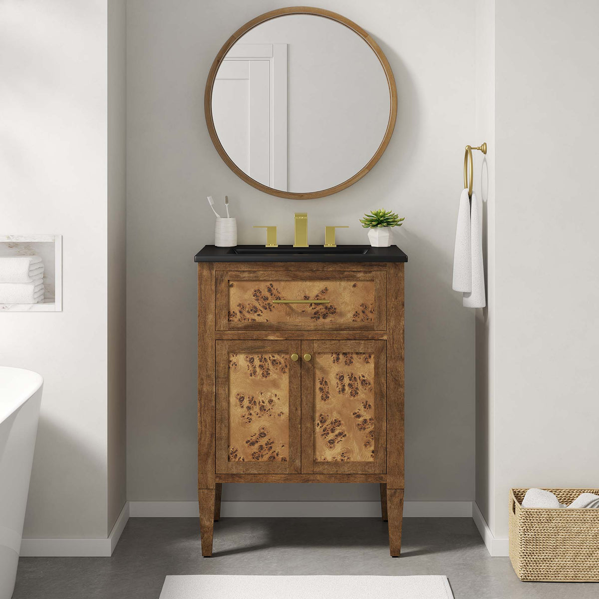 Elysian Black/Brown 24" Wood Bathroom Vanity - Ornate Home