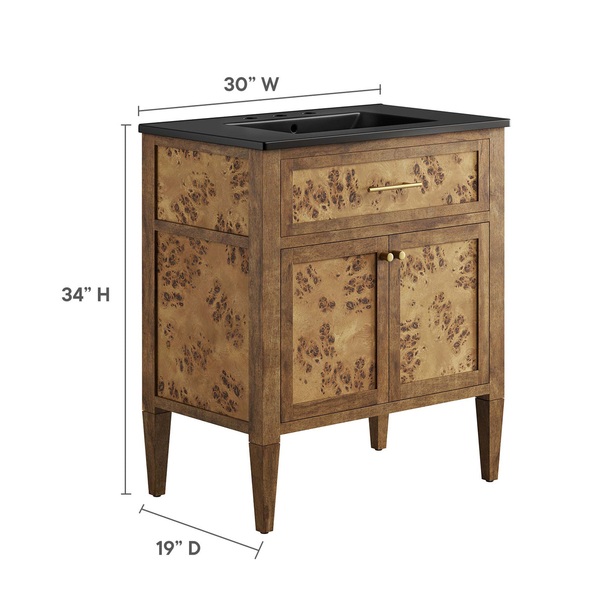 Elysian Black/Brown 30" Wood Bathroom Vanity - Ornate Home