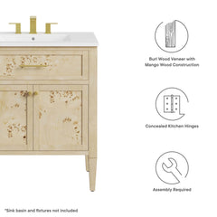 Elysian Burgundy 30" Bathroom Vanity Cabinet (Sink Basin Not Included) - Ornate Home