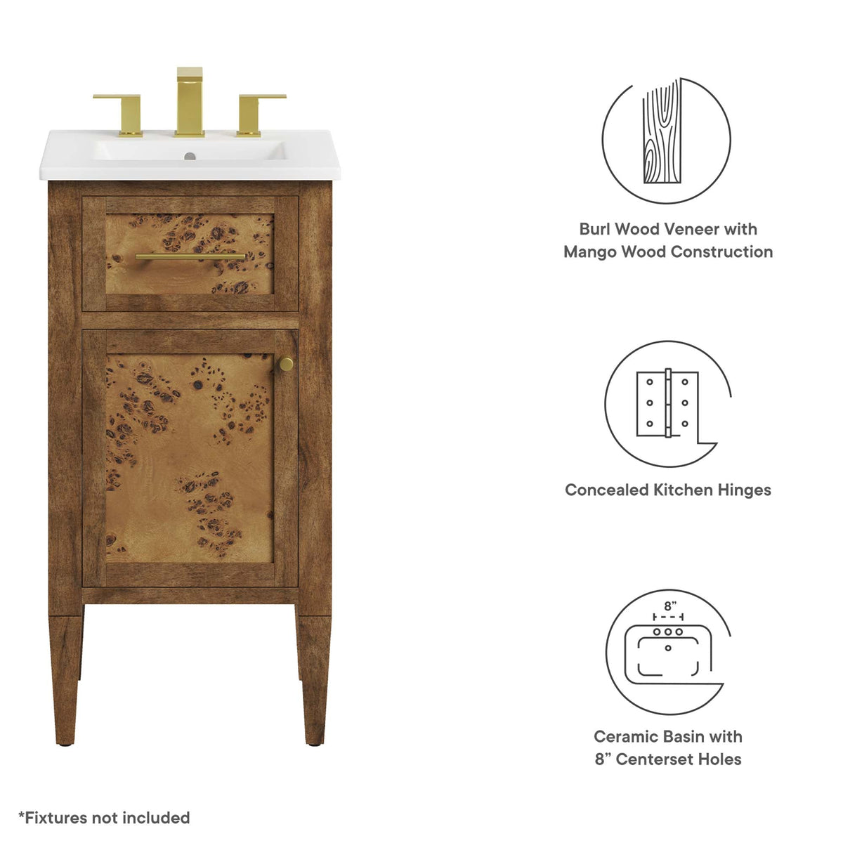 Elysian White/Brown 18" Wood Bathroom Vanity - Ornate Home