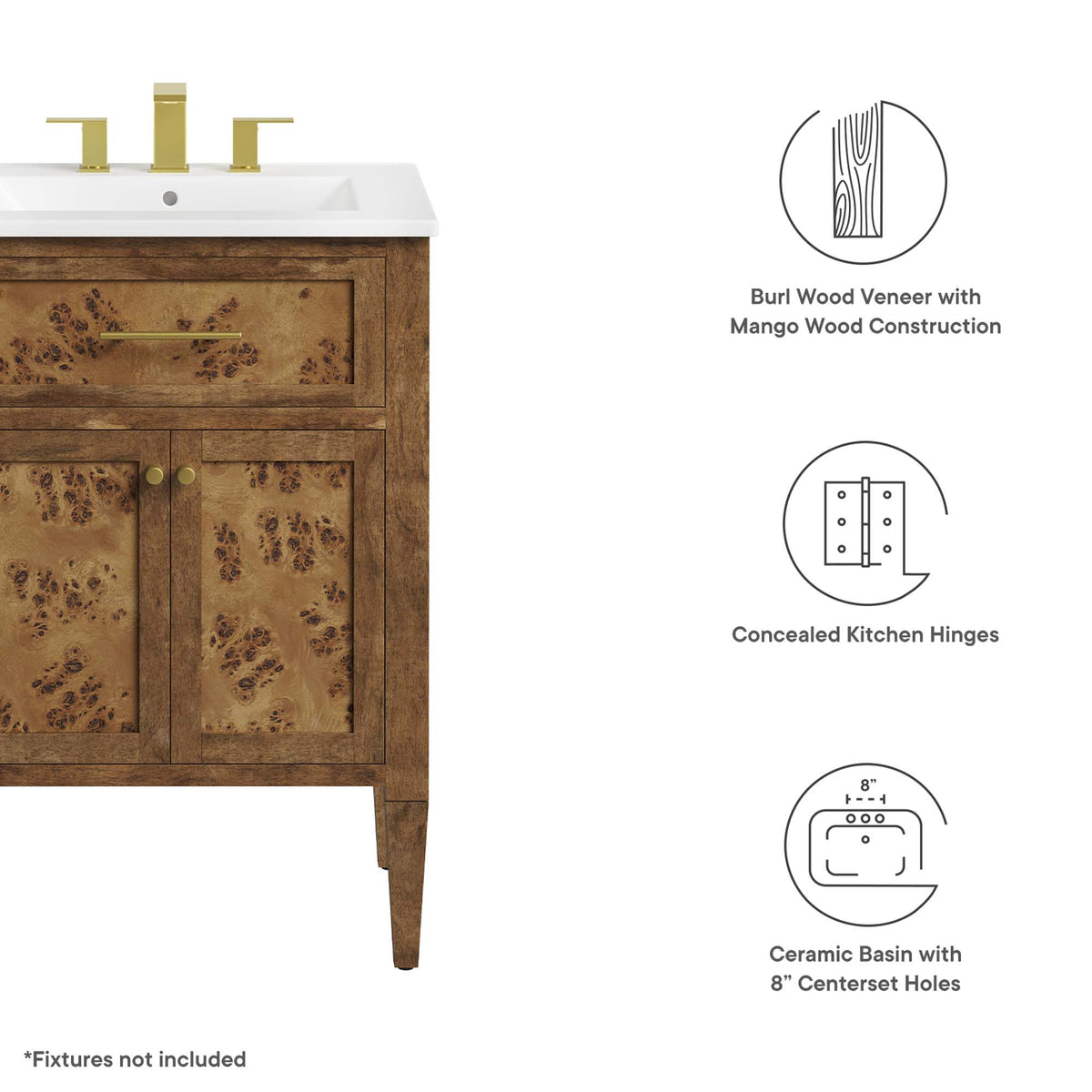 Elysian White/Brown 24" Wood Bathroom Vanity - Ornate Home