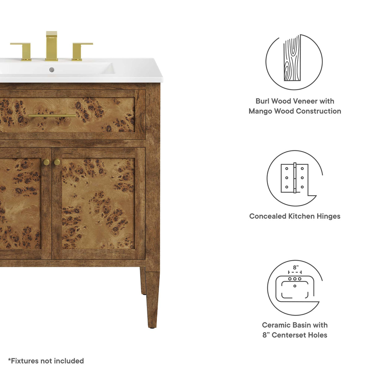 Elysian White/Brown 30" Wood Bathroom Vanity - Ornate Home