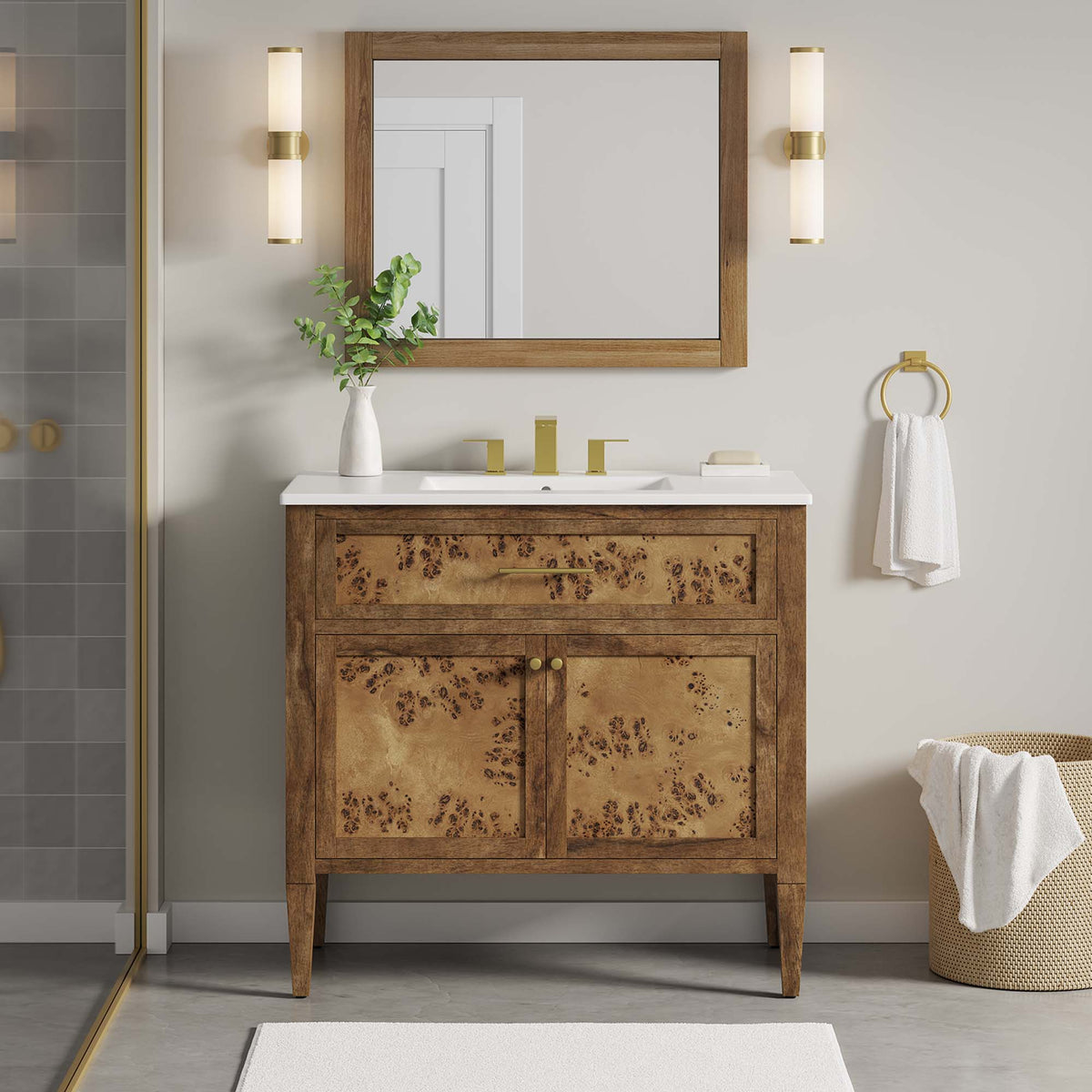 Elysian White/Brown 36" Wood Bathroom Vanity - Ornate Home