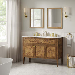 Elysian White/Brown 48" Wood Double Sink Bathroom Vanity - Ornate Home