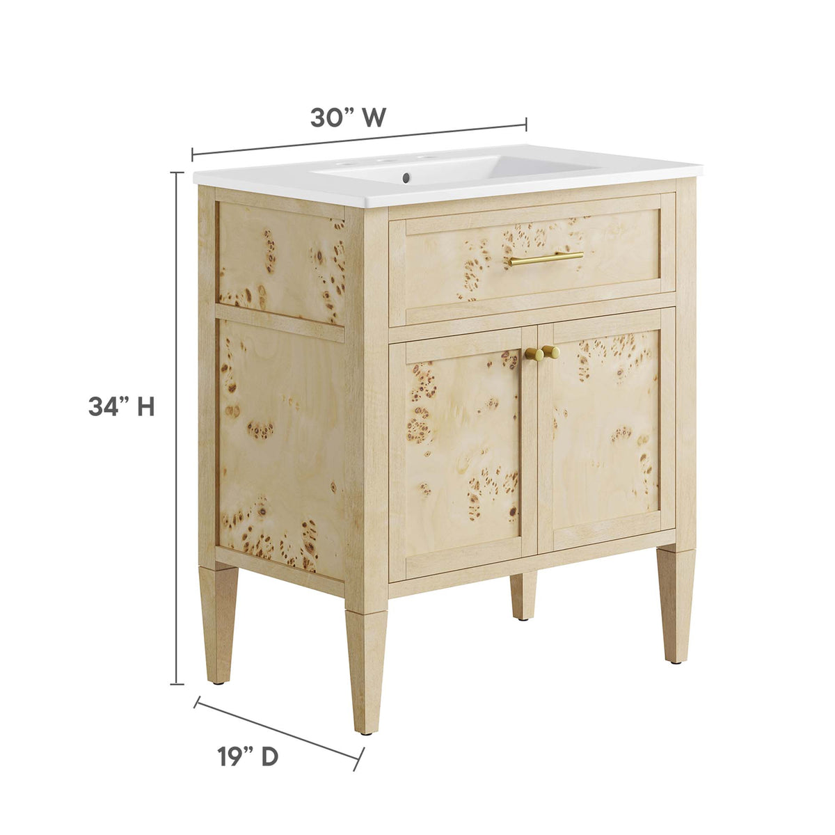 Elysian White/Burl 30" Wood Bathroom Vanity - Ornate Home
