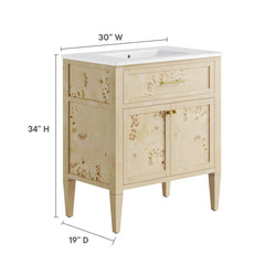 Elysian White/Burl 30" Wood Bathroom Vanity - Ornate Home