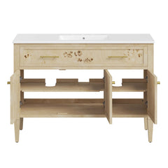 Elysian White/Burl 48" Wood Single Sink Bathroom Vanity - Ornate Home