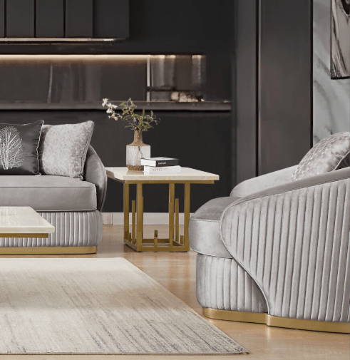 Elysium Grey/Gold Trim Chair / HD-7008 - Ornate Home