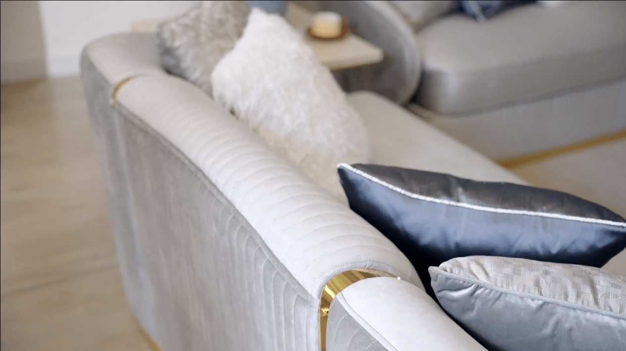 Elysium Grey/Gold Trim Sofa / HD-S7008 - Ornate Home