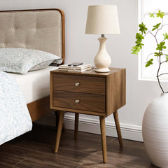 Ember Walnut Wood Nightstand With USB Ports - Ornate Home